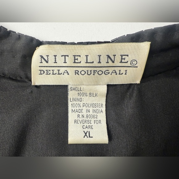 Niteline Della Roufogali Beaded Black Jacket 100% Silk Evening Wear Size XL - Picture 8 of 12